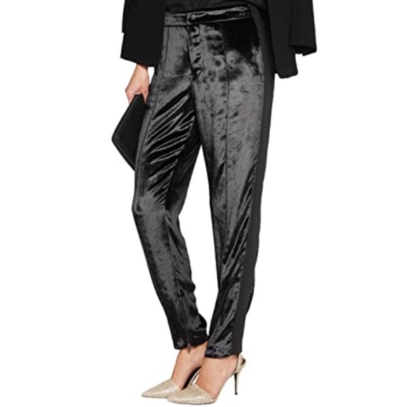 RAG & BONE Crepe Trim Zip Leg Partially Elastic Waist Velvet Alpes Pants, Black - Picture 1 of 5